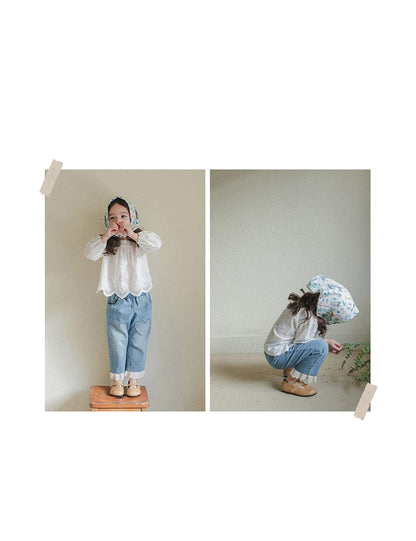 長袖シャツ・ブラウス スクエアネックレースブラウス長袖トップス刺繍カットワーク【mh0010823】