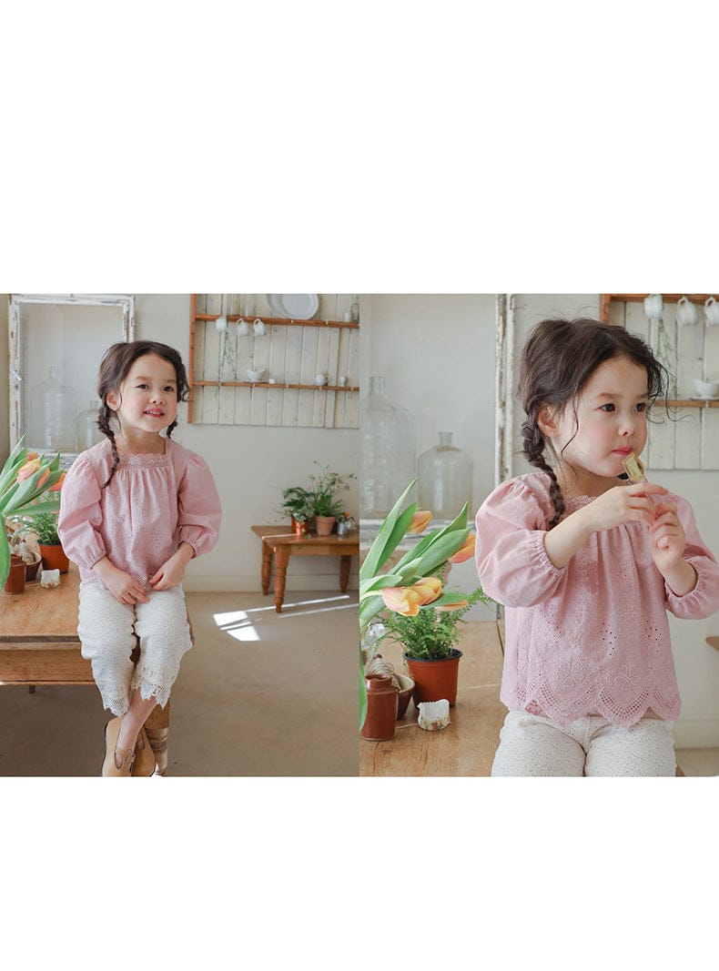 長袖シャツ・ブラウス スクエアネックレースブラウス長袖トップス刺繍カットワーク【mh0010823】