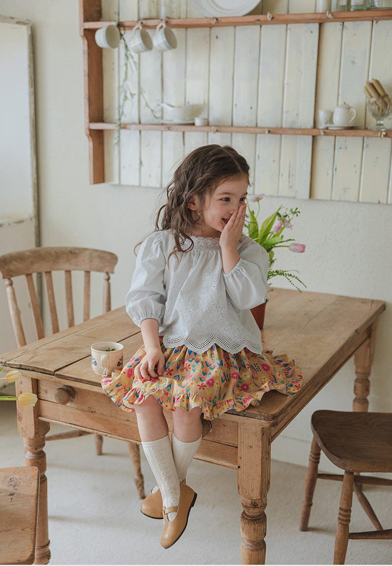 長袖シャツ・ブラウス スクエアネックレースブラウス長袖トップス刺繍カットワーク【mh0010823】