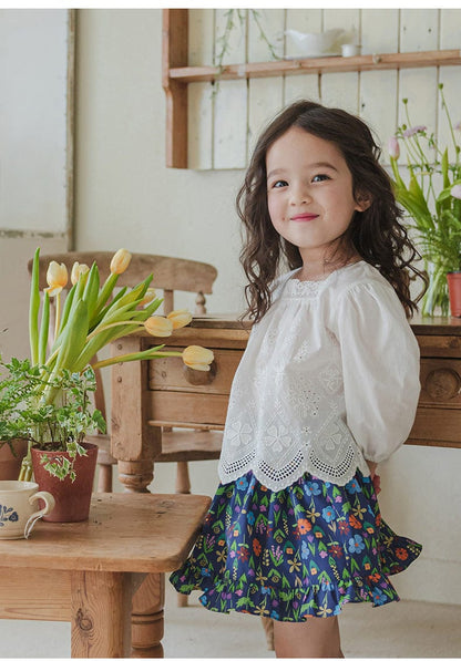 長袖シャツ・ブラウス スクエアネックレースブラウス長袖トップス刺繍カットワーク【mh0010823】