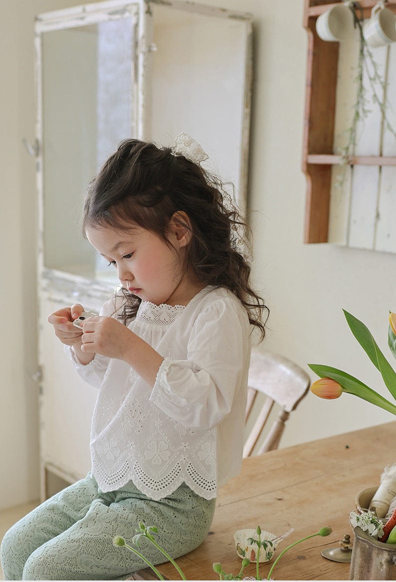 長袖シャツ・ブラウス スクエアネックレースブラウス長袖トップス刺繍カットワーク【mh0010823】