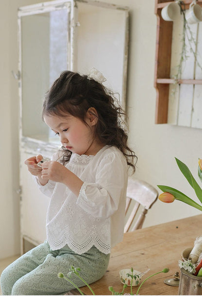 長袖シャツ・ブラウス スクエアネックレースブラウス長袖トップス刺繍カットワーク【mh0010823】