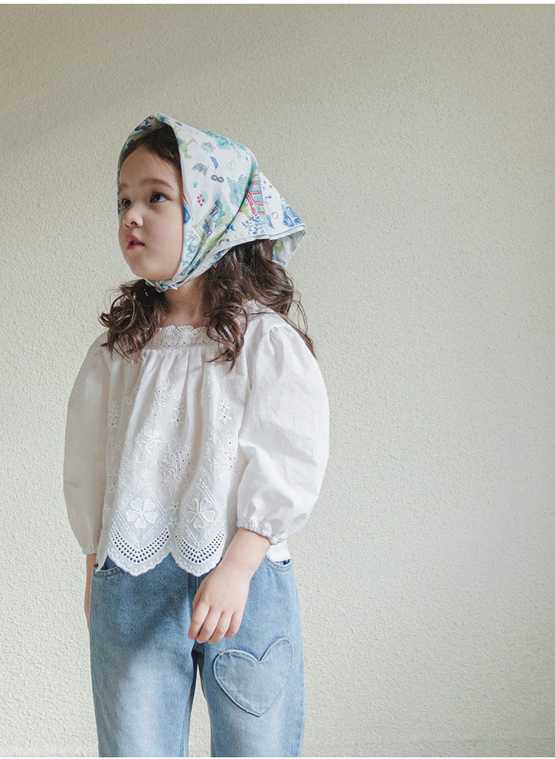 長袖シャツ・ブラウス スクエアネックレースブラウス長袖トップス刺繍カットワーク【mh0010823】