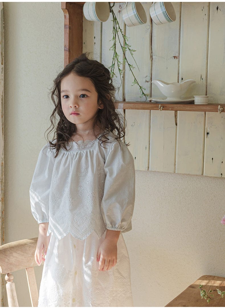 長袖シャツ・ブラウス スクエアネックレースブラウス長袖トップス刺繍カットワーク【mh0010823】