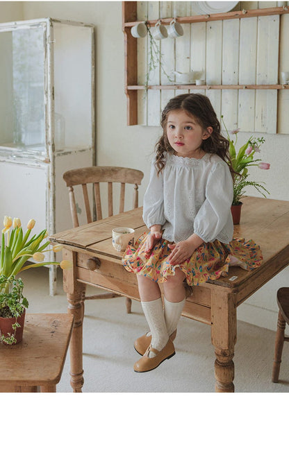 長袖シャツ・ブラウス スクエアネックレースブラウス長袖トップス刺繍カットワーク【mh0010823】