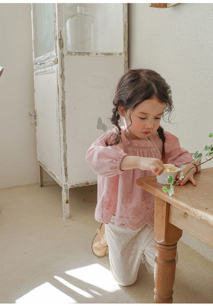 長袖シャツ・ブラウス スクエアネックレースブラウス長袖トップス刺繍カットワーク【mh0010823】