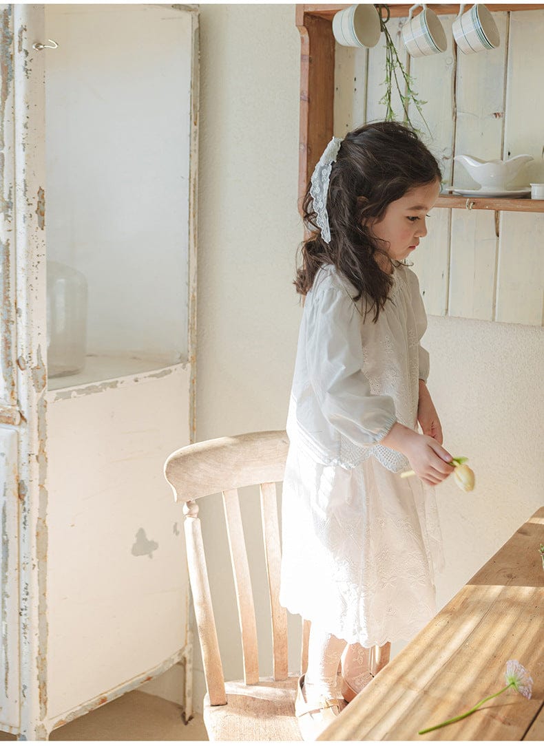 長袖シャツ・ブラウス スクエアネックレースブラウス長袖トップス刺繍カットワーク【mh0010823】