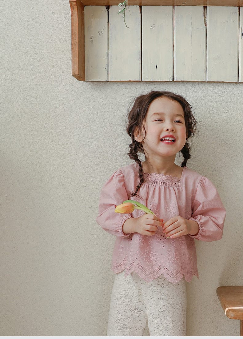 長袖シャツ・ブラウス スクエアネックレースブラウス長袖トップス刺繍カットワーク【mh0010823】