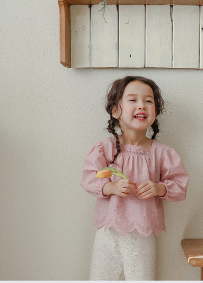 長袖シャツ・ブラウス スクエアネックレースブラウス長袖トップス刺繍カットワーク【mh0010823】