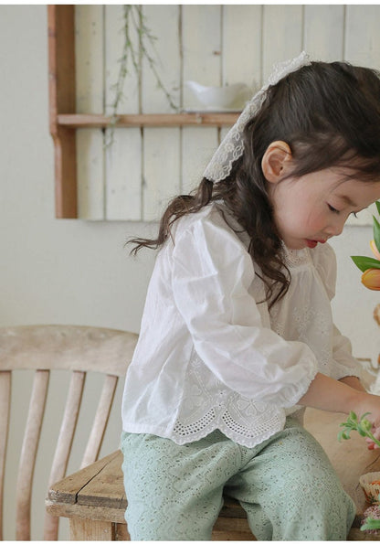 長袖シャツ・ブラウス スクエアネックレースブラウス長袖トップス刺繍カットワーク【mh0010823】