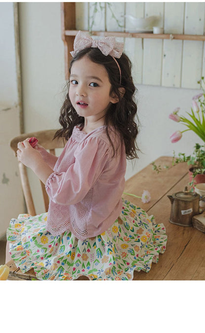 長袖シャツ・ブラウス スクエアネックレースブラウス長袖トップス刺繍カットワーク【mh0010823】