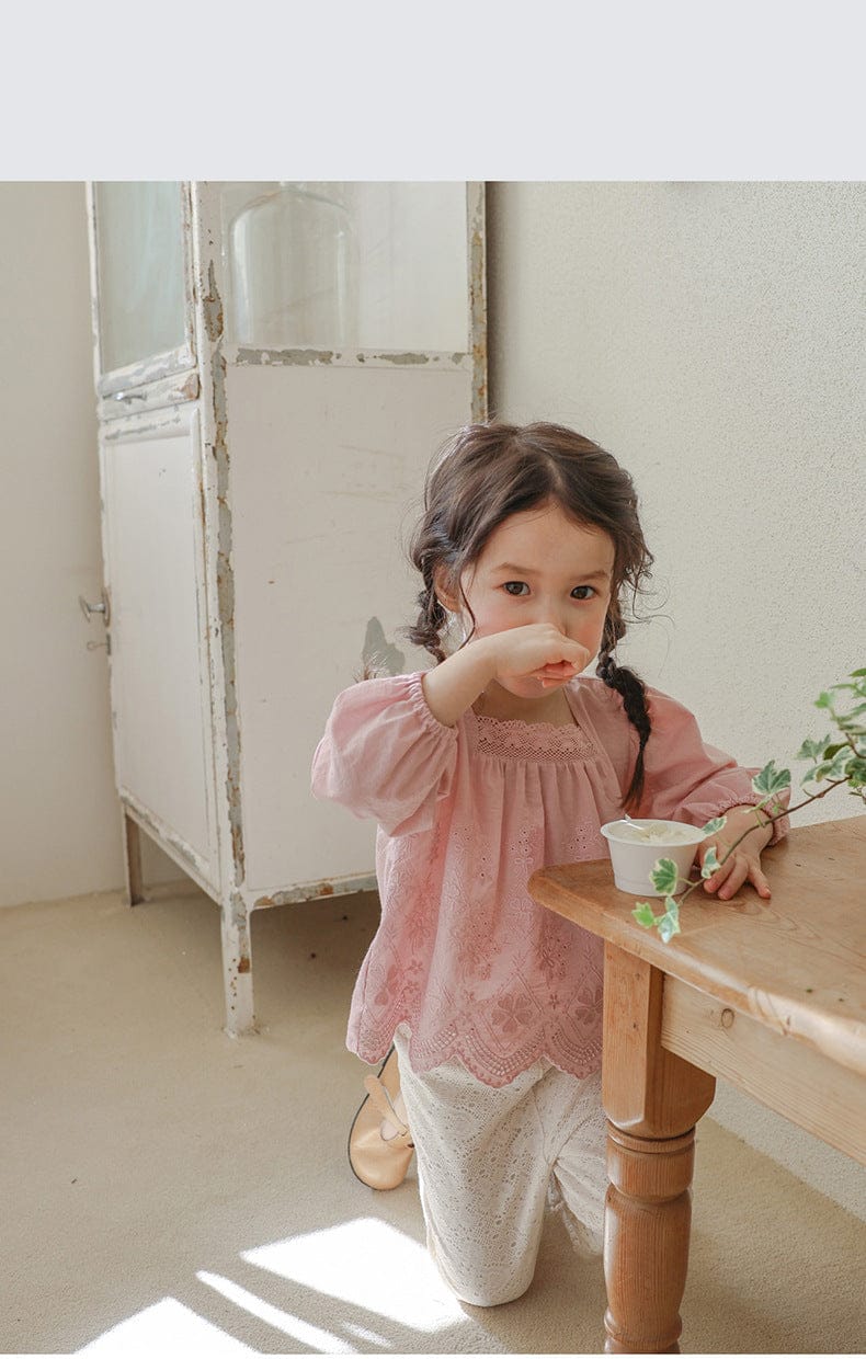 長袖シャツ・ブラウス スクエアネックレースブラウス長袖トップス刺繍カットワーク【mh0010823】