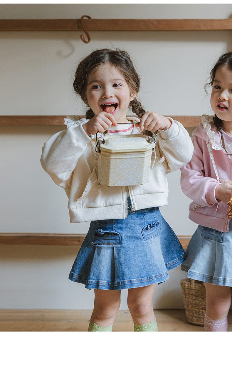 カーディガン・パーカー フリル襟付きジップアップパーカー 小花柄リボン付きポケット フード付きスウェット【mh0010825】