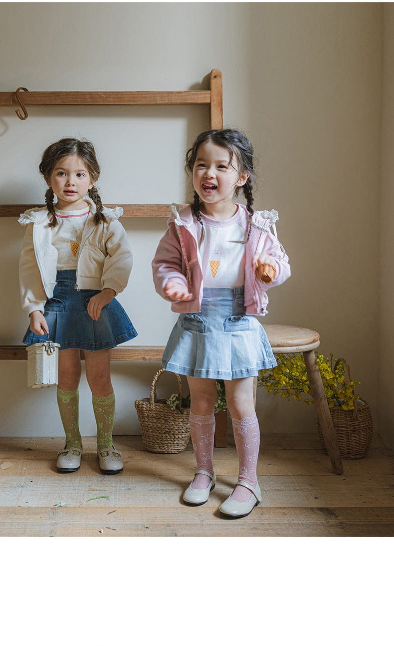 カーディガン・パーカー フリル襟付きジップアップパーカー 小花柄リボン付きポケット フード付きスウェット【mh0010825】