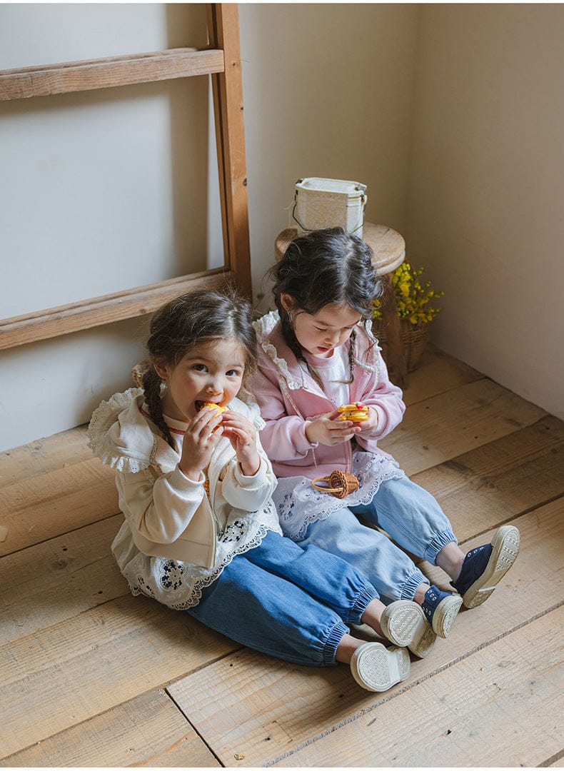 カーディガン・パーカー フリル襟付きジップアップパーカー 小花柄リボン付きポケット フード付きスウェット【mh0010825】