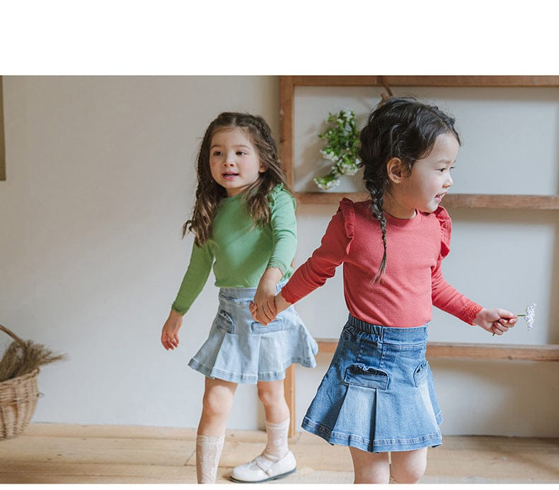 スカート プリーツフリルポケットデニムスカート イージーウエストミニスカート【mh0010828】