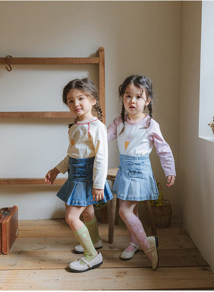 スカート プリーツフリルポケットデニムスカート イージーウエストミニスカート【mh0010828】