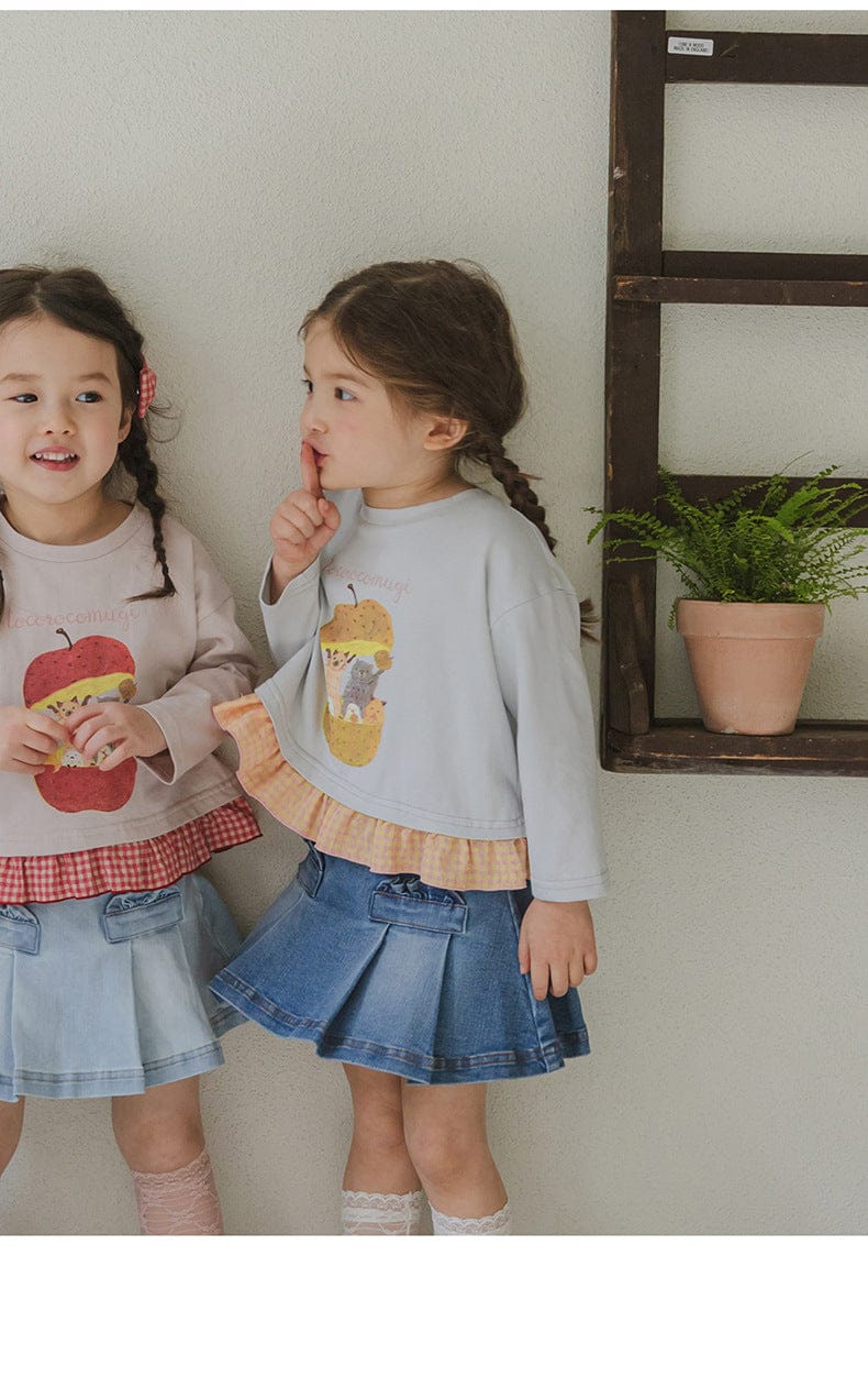 スカート プリーツフリルポケットデニムスカート イージーウエストミニスカート【mh0010828】