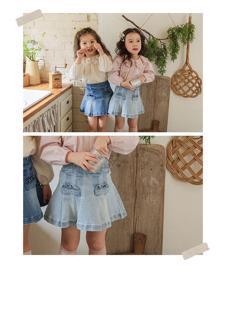 スカート プリーツフリルポケットデニムスカート イージーウエストミニスカート【mh0010828】