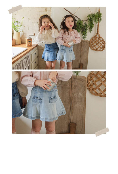 スカート プリーツフリルポケットデニムスカート イージーウエストミニスカート【mh0010828】