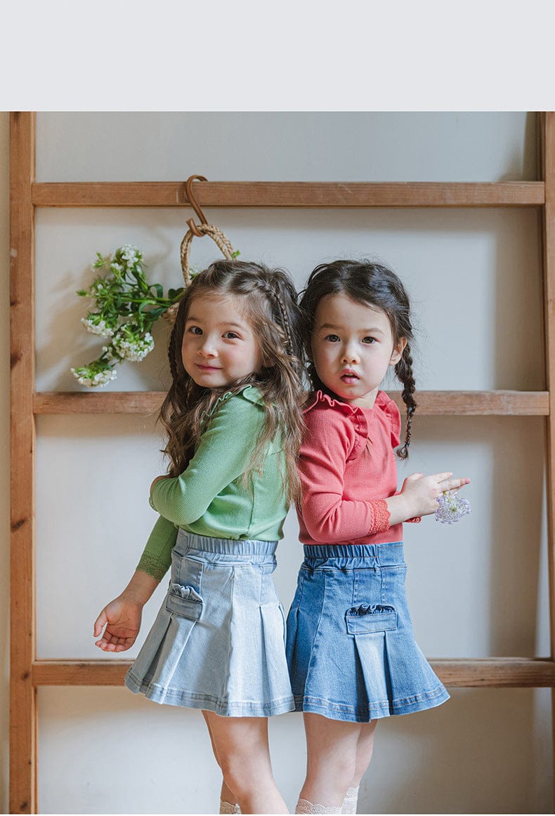 スカート プリーツフリルポケットデニムスカート イージーウエストミニスカート【mh0010828】