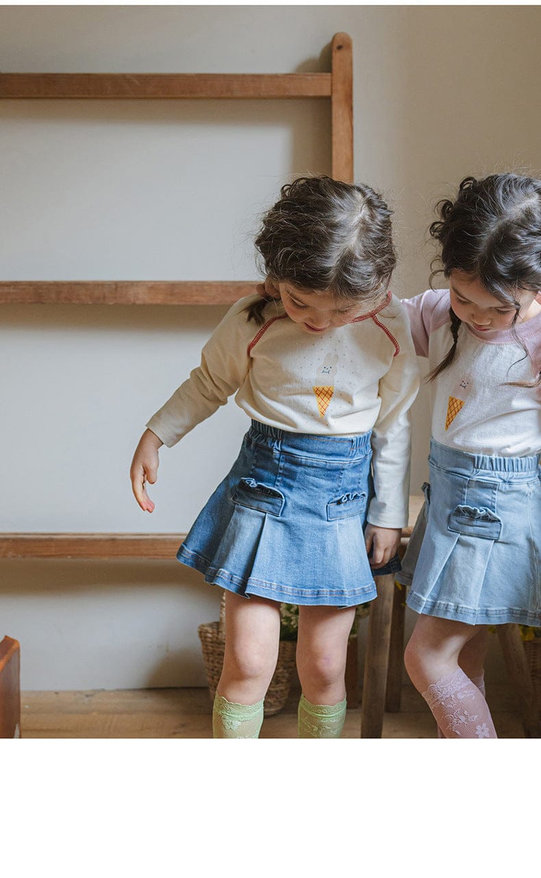 スカート プリーツフリルポケットデニムスカート イージーウエストミニスカート【mh0010828】