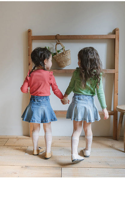 スカート プリーツフリルポケットデニムスカート イージーウエストミニスカート【mh0010828】