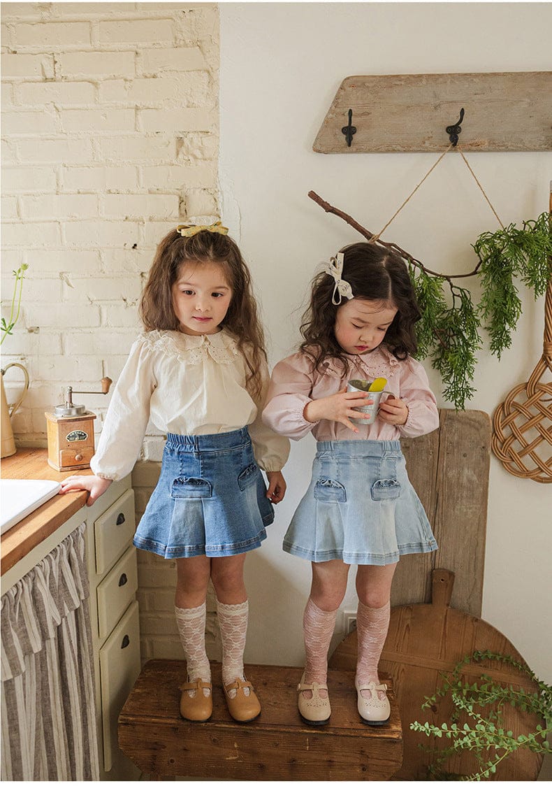 スカート プリーツフリルポケットデニムスカート イージーウエストミニスカート【mh0010828】