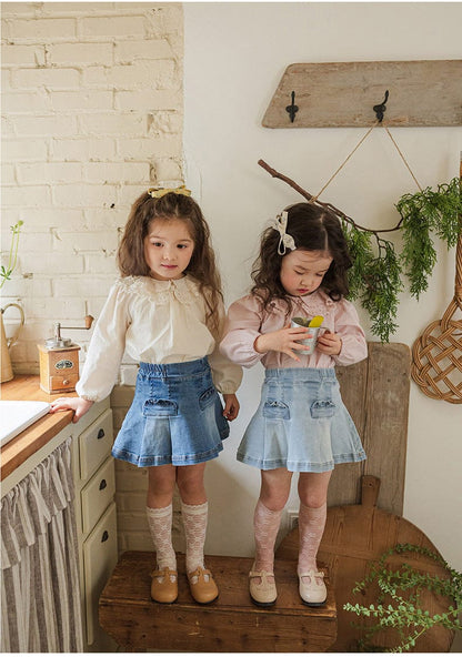 スカート プリーツフリルポケットデニムスカート イージーウエストミニスカート【mh0010828】