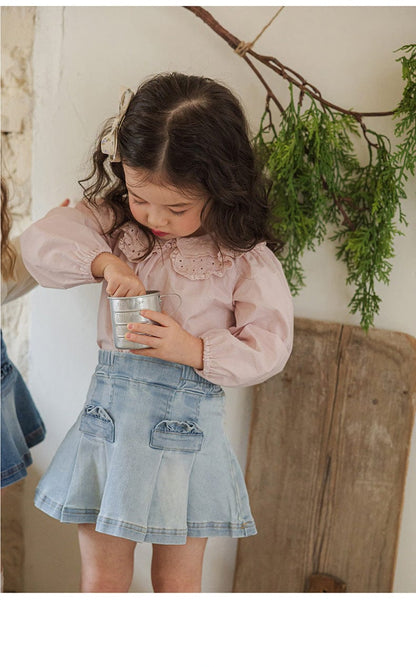 スカート プリーツフリルポケットデニムスカート イージーウエストミニスカート【mh0010828】