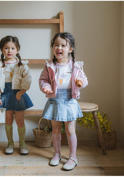 スカート プリーツフリルポケットデニムスカート イージーウエストミニスカート【mh0010828】