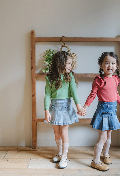 スカート プリーツフリルポケットデニムスカート イージーウエストミニスカート【mh0010828】