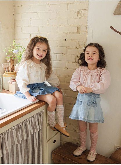 スカート プリーツフリルポケットデニムスカート イージーウエストミニスカート【mh0010828】