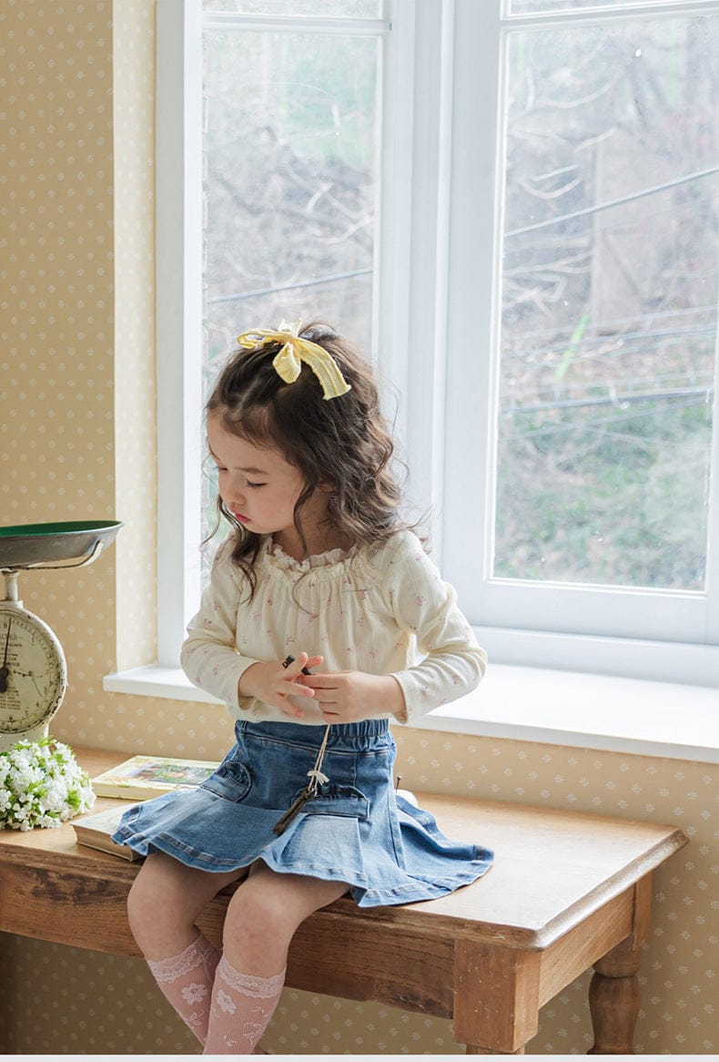 スカート プリーツフリルポケットデニムスカート イージーウエストミニスカート【mh0010828】