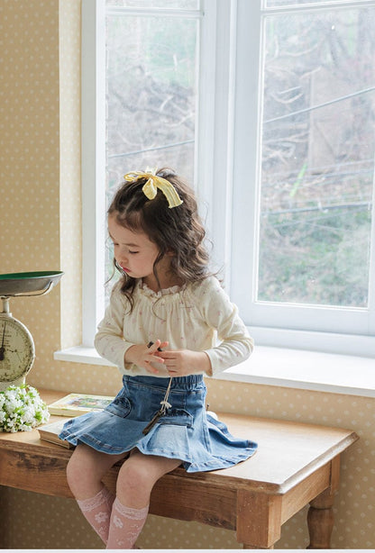 スカート プリーツフリルポケットデニムスカート イージーウエストミニスカート【mh0010828】