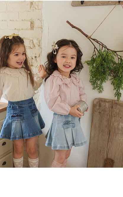 スカート プリーツフリルポケットデニムスカート イージーウエストミニスカート【mh0010828】