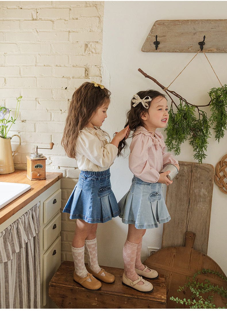 スカート プリーツフリルポケットデニムスカート イージーウエストミニスカート【mh0010828】