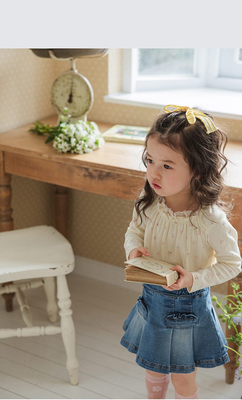 スカート プリーツフリルポケットデニムスカート イージーウエストミニスカート【mh0010828】