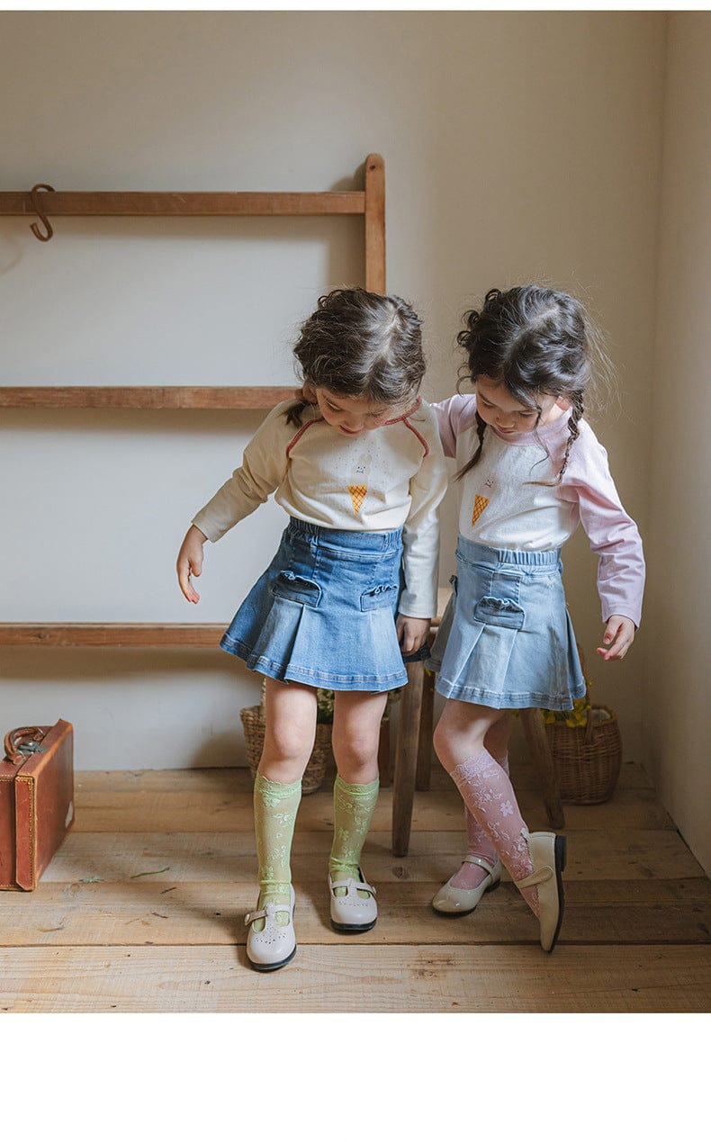 スカート プリーツフリルポケットデニムスカート イージーウエストミニスカート【mh0010828】