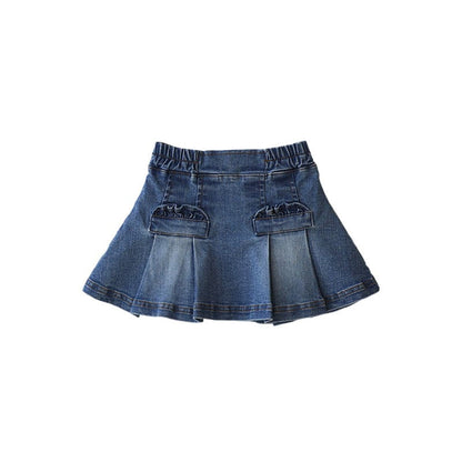 スカート プリーツフリルポケットデニムスカート イージーウエストミニスカート【mh0010828】