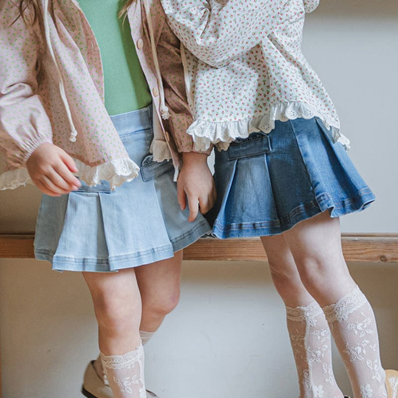 スカート プリーツフリルポケットデニムスカート イージーウエストミニスカート【mh0010828】