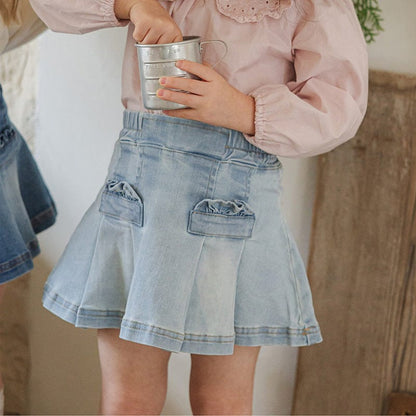 スカート プリーツフリルポケットデニムスカート イージーウエストミニスカート【mh0010828】