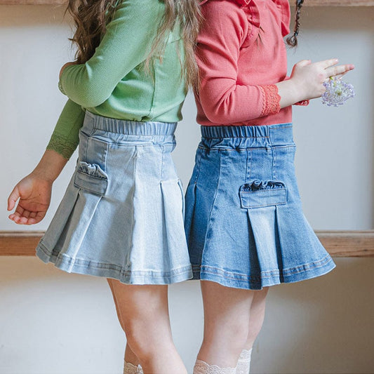 スカート プリーツフリルポケットデニムスカート イージーウエストミニスカート【mh0010828】