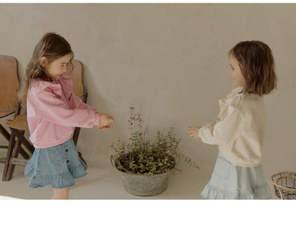 トレーナー・フーディ ショルダーフリルスウェットシャツ ラウンドネックプルオーバー 長袖トップス【mh0010829】