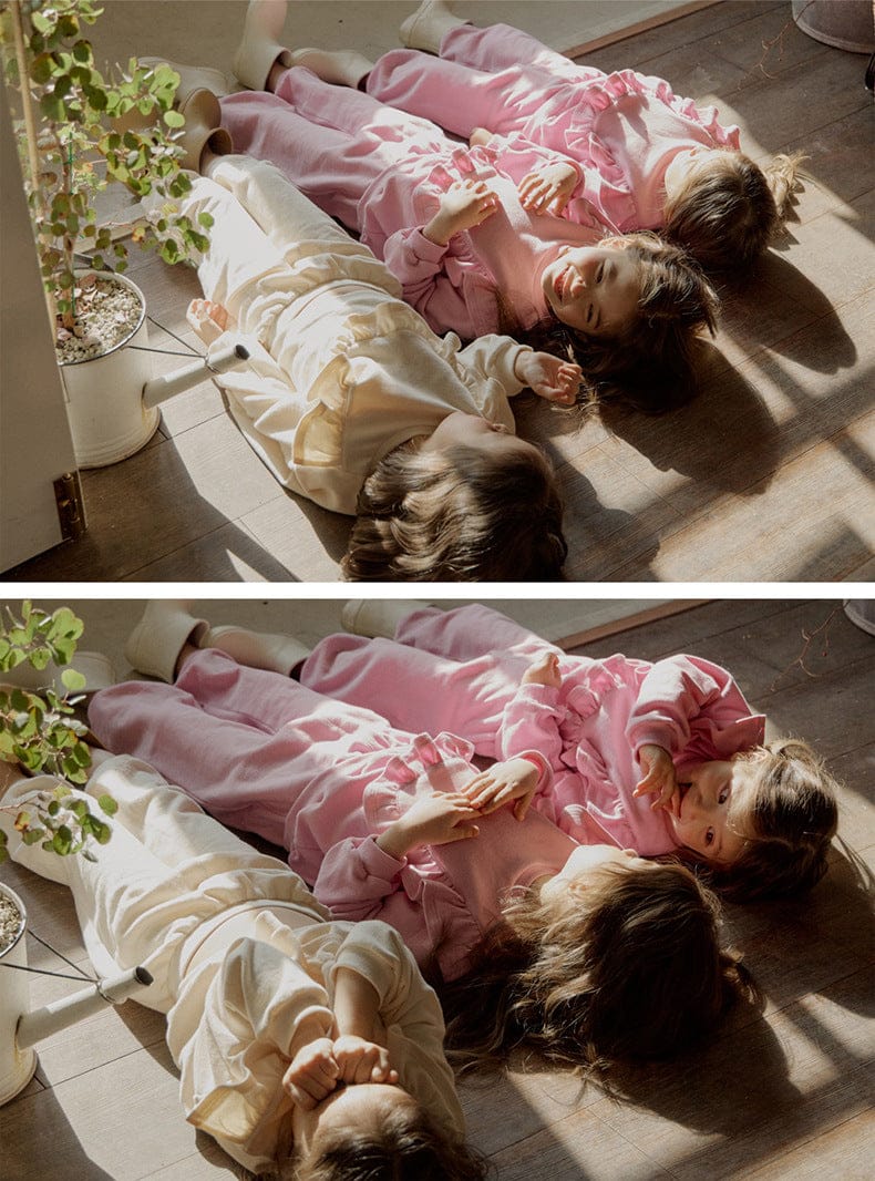 トレーナー・フーディ ショルダーフリルスウェットシャツ ラウンドネックプルオーバー 長袖トップス【mh0010829】