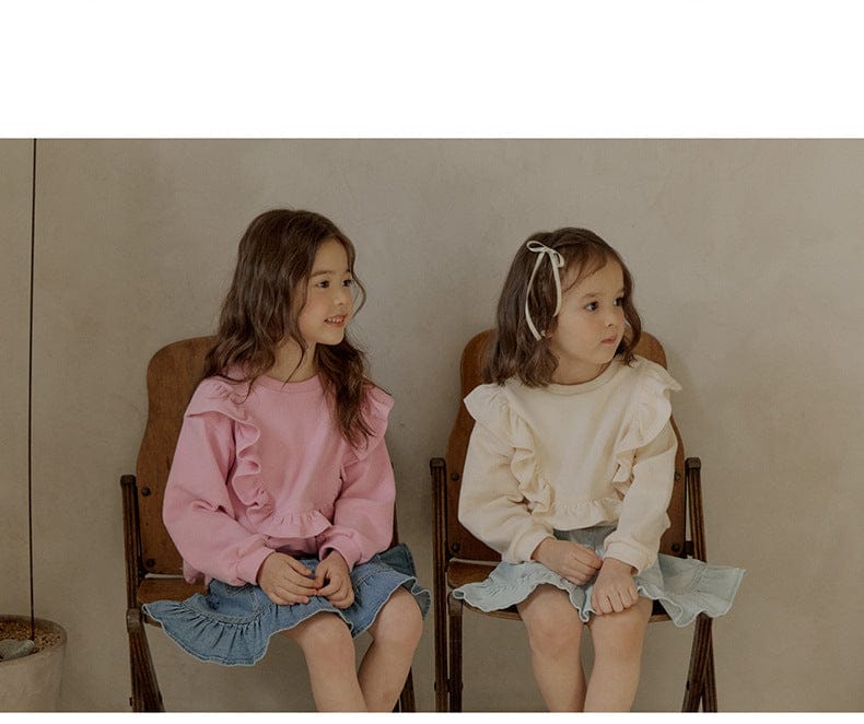 トレーナー・フーディ ショルダーフリルスウェットシャツ ラウンドネックプルオーバー 長袖トップス【mh0010829】