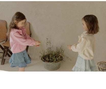 トレーナー・フーディ ショルダーフリルスウェットシャツ ラウンドネックプルオーバー 長袖トップス【mh0010829】