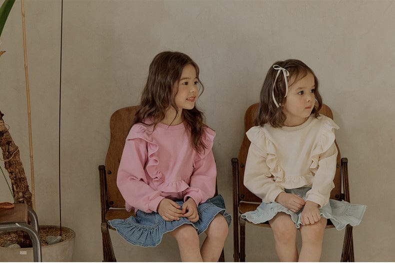 トレーナー・フーディ ショルダーフリルスウェットシャツ ラウンドネックプルオーバー 長袖トップス【mh0010829】