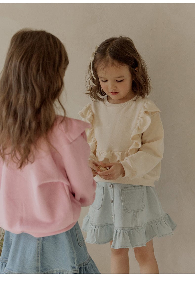 トレーナー・フーディ ショルダーフリルスウェットシャツ ラウンドネックプルオーバー 長袖トップス【mh0010829】