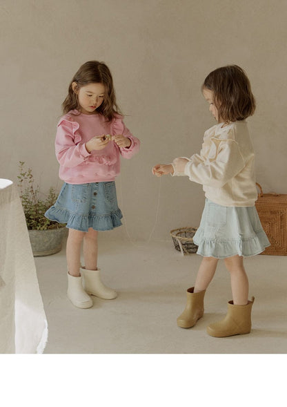 トレーナー・フーディ ショルダーフリルスウェットシャツ ラウンドネックプルオーバー 長袖トップス【mh0010829】